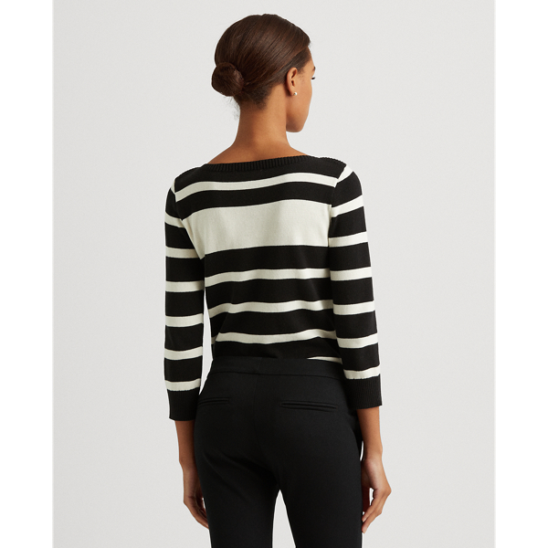 Polo Black/Pale Cream Striped Cotton Boatneck Sweater Lauren 5