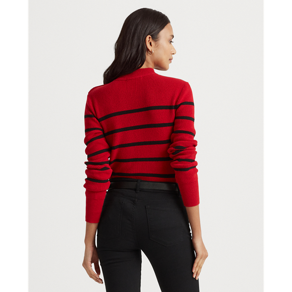 Lipstick Red/Polo Black Striped Mockneck Sweater Lauren 5