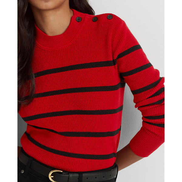 Lipstick Red/Polo Black Striped Mockneck Sweater Lauren 6
