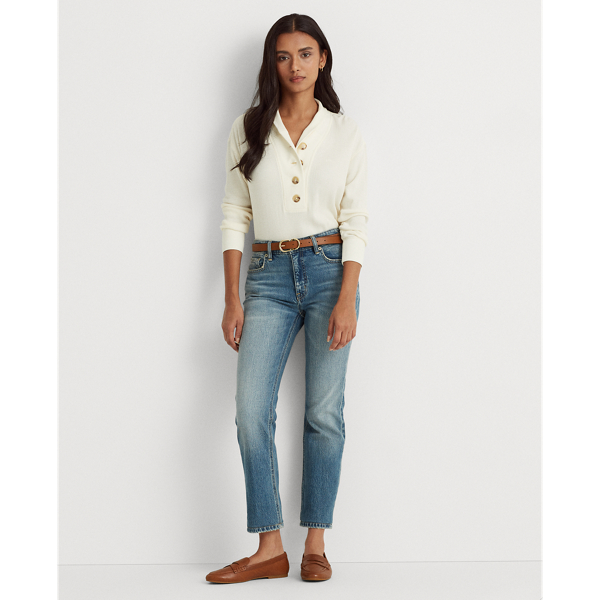 Pale Cream Thermal Waffle-Knit Sweatshirt Lauren 4