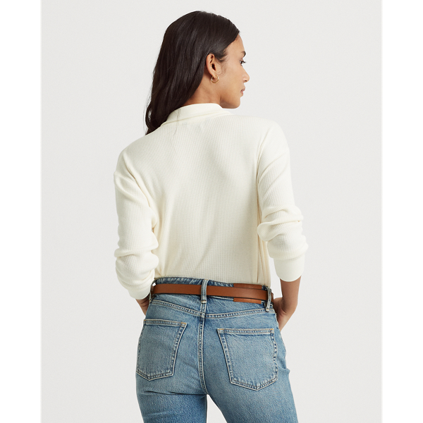 Pale Cream Thermal Waffle-Knit Sweatshirt Lauren 5