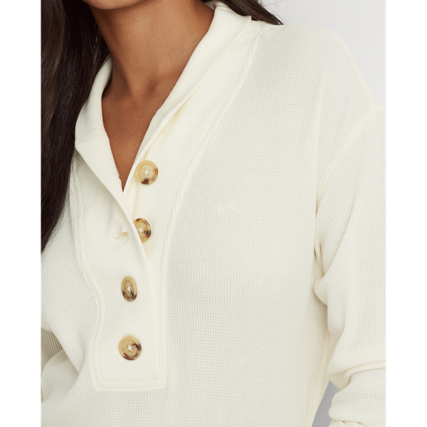 Pale Cream Thermal Waffle-Knit Sweatshirt Lauren 6