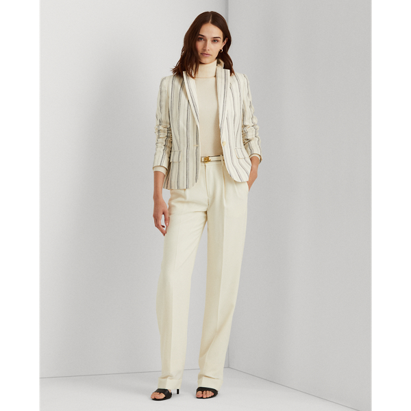 Pale Cream/Polo Black Striped Linen Twill Blazer Lauren Petite 4