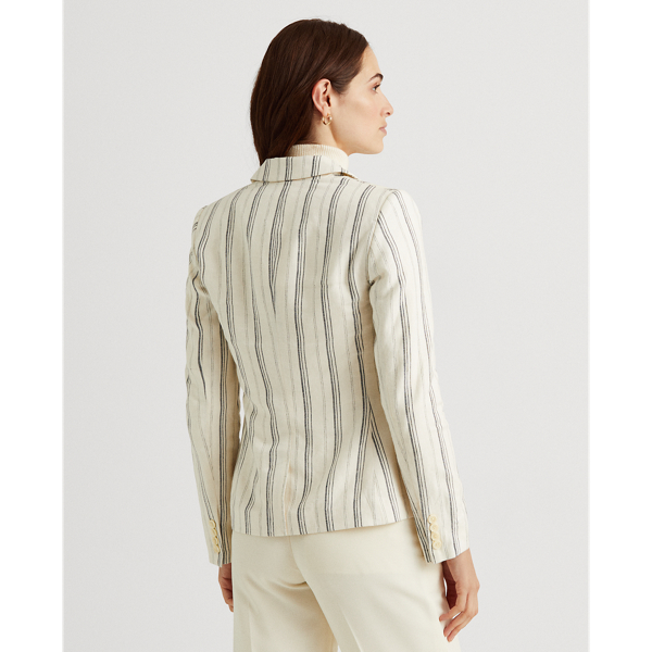 Pale Cream/Polo Black Striped Linen Twill Blazer Lauren Petite 5
