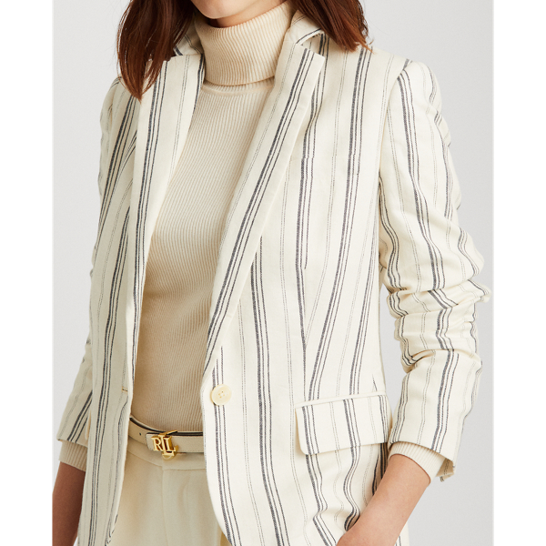 Pale Cream/Polo Black Striped Linen Twill Blazer Lauren Petite 6