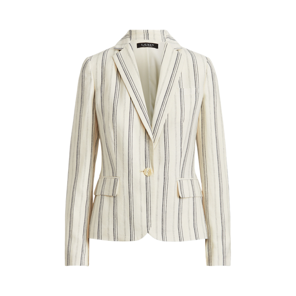 Pale Cream/Polo Black Striped Linen Twill Blazer Lauren Petite 2