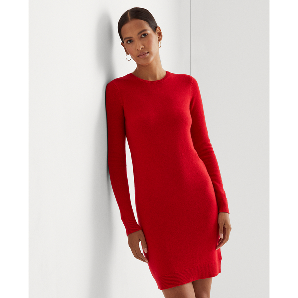 Wool-Cashmere Sweater Dress Lauren Petite em Lipstick Red 4