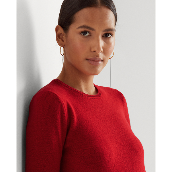 Wool-Cashmere Sweater Dress Lauren Petite em Lipstick Red 6