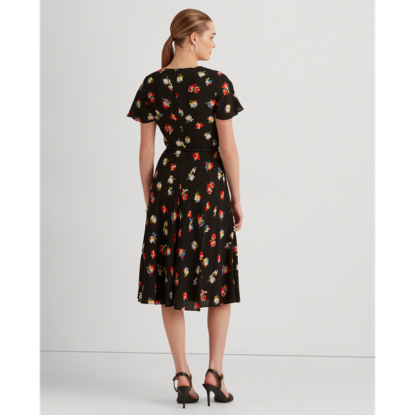 Vestido de crep&eacute; con flores Lauren en Negro/rojo/multicolor 5