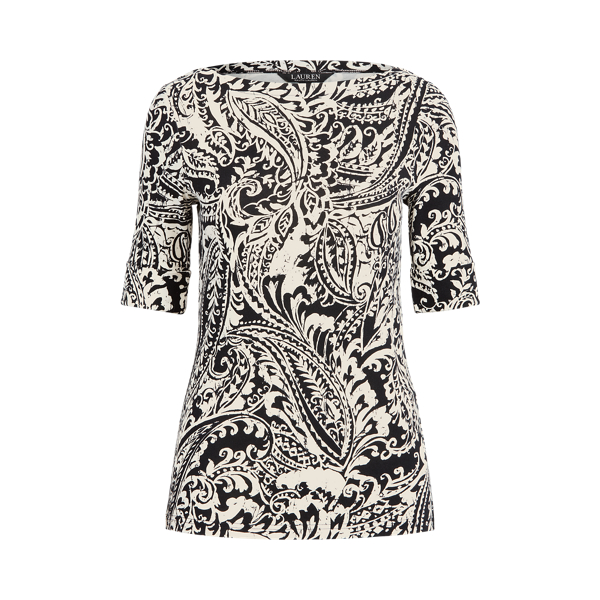 Paisley-Print Boatneck Top Lauren em 1