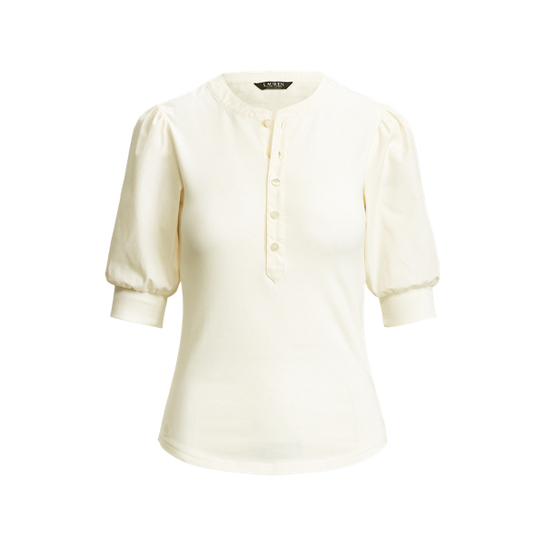 Puff-Sleeve Henley Top Lauren 1