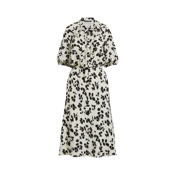 Robe en georgette &agrave; motif feuilles
