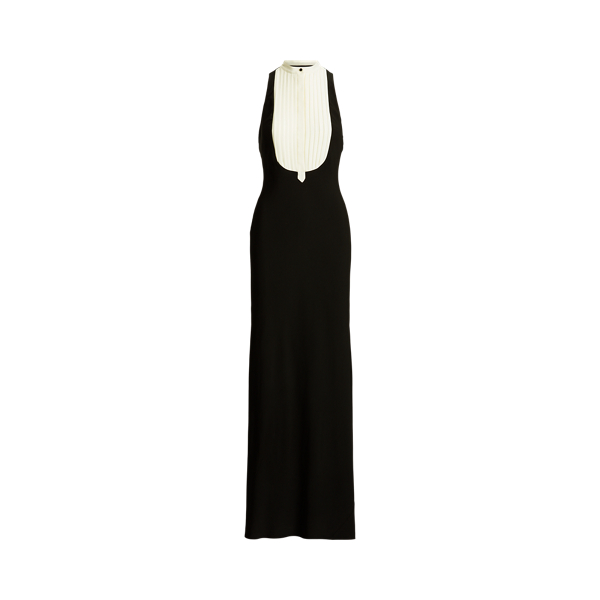 Bib-Front Sleeveless Crepe Gown Lauren 1