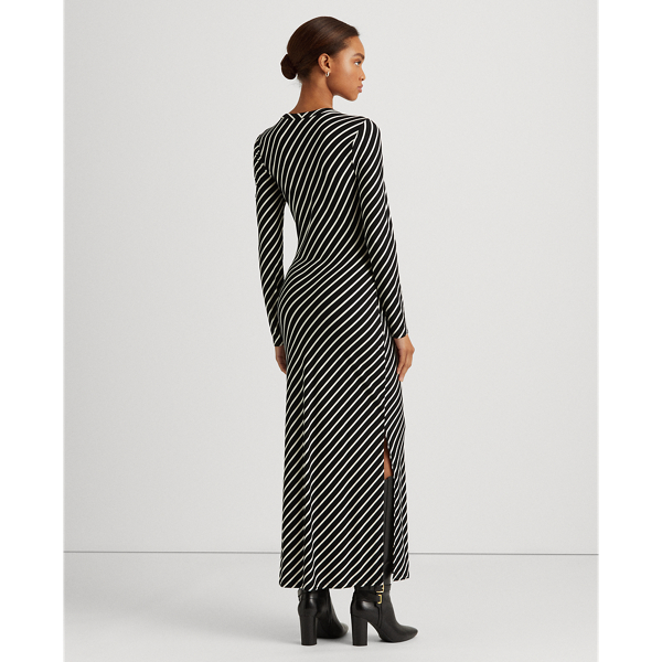 Black/Cream Striped Henley Jersey Dress Lauren 5