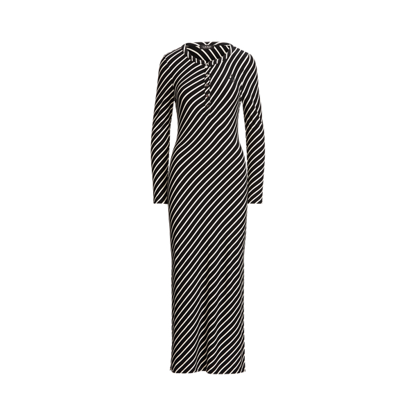 Black/Cream Striped Henley Jersey Dress Lauren 2