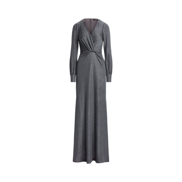 Metallic Blouson-Sleeve Gown Lauren 1