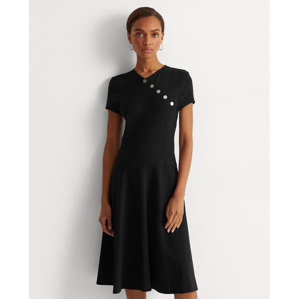Robe &agrave; manches courtes en jersey ponte Lauren en Noir 4