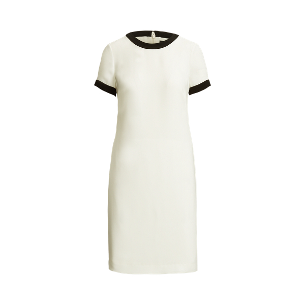 Two-Tone Crepe Short-Sleeve Dress Lauren 1