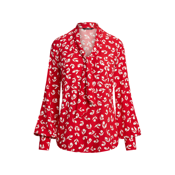 Tulip-Print Tie-Neck Blouse Lauren 1