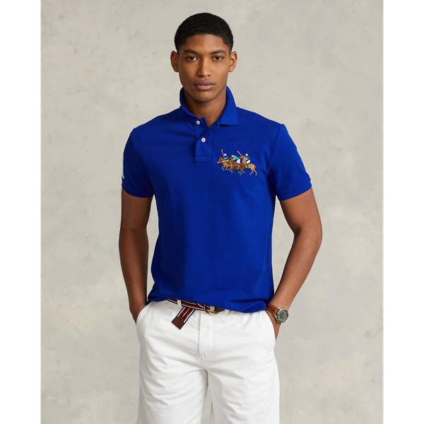 Custom Slim Fit Triple Pony Polo Shirt for Men Ralph Lauren OM