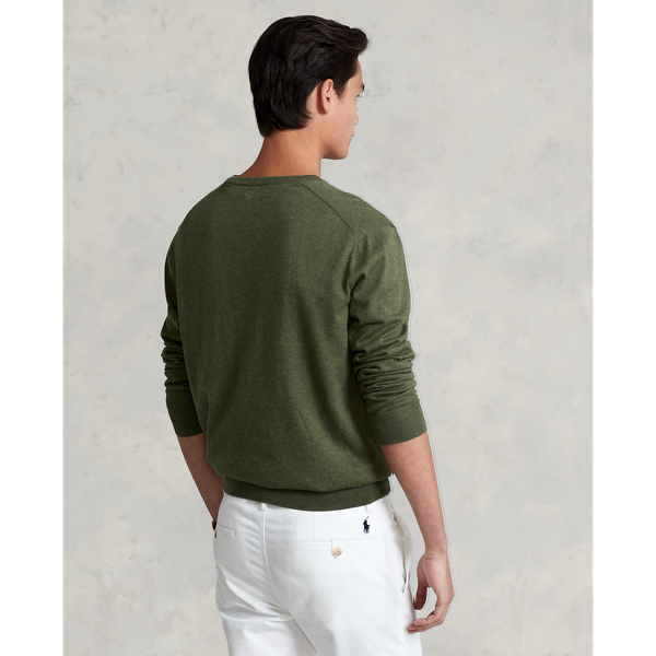 Classic Olive Heather Cotton V-Neck Sweater Polo Ralph Lauren 5