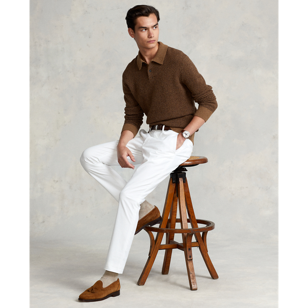 Herringbone Polo-Collar Sweater