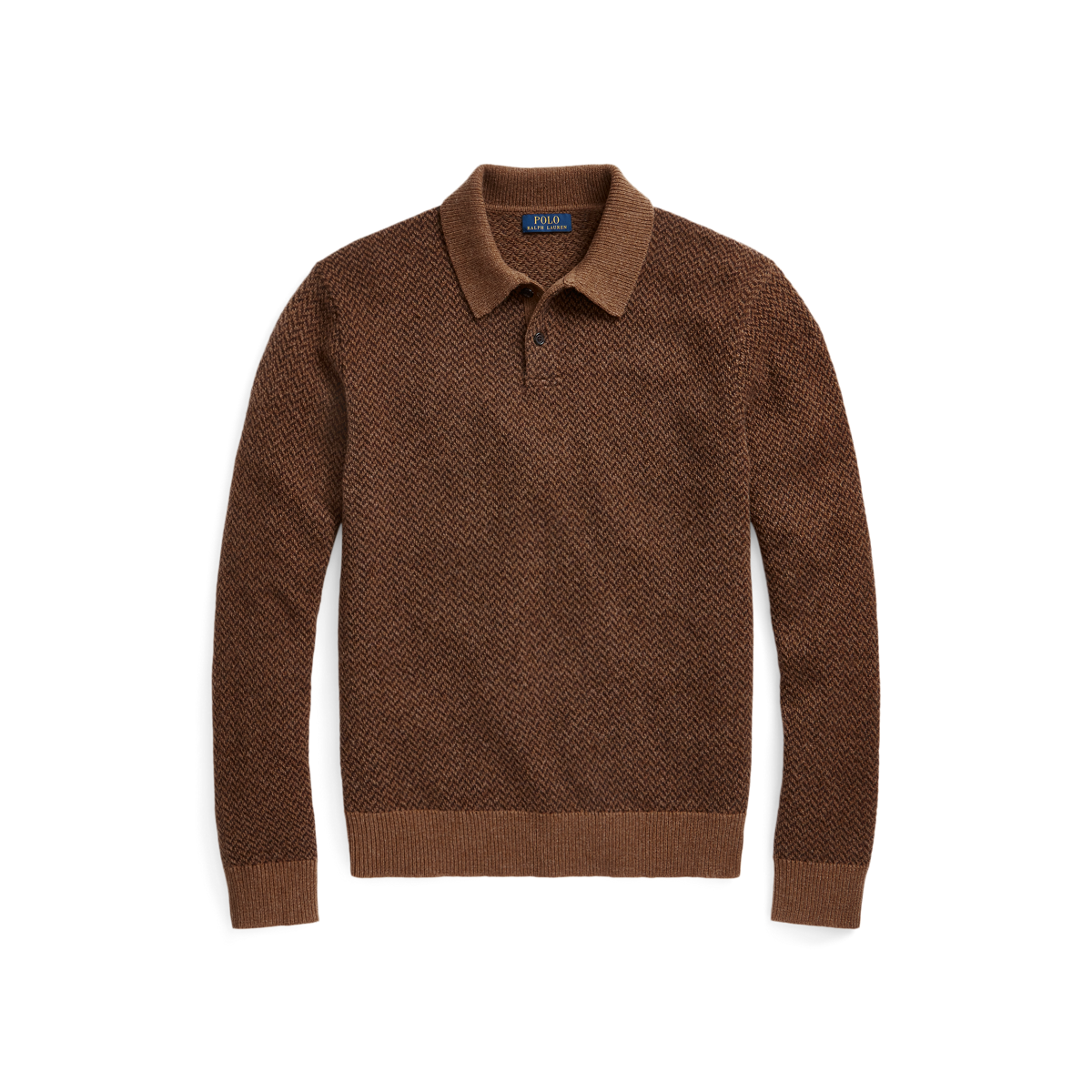 ★LORES★ Herringbone Collar Pullover Brown Herringbone Polo-Collar Sweater