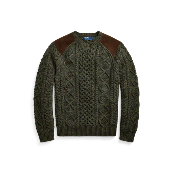 Suede-Patch Aran Wool Jumper Polo Ralph Lauren 1