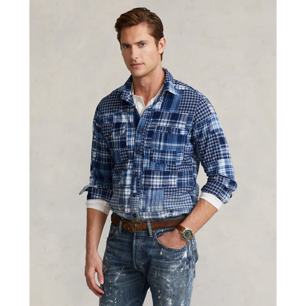Indigo Patchwork Classic Fit Ombr&eacute; Patchwork Shirt Polo Ralph Lauren 7