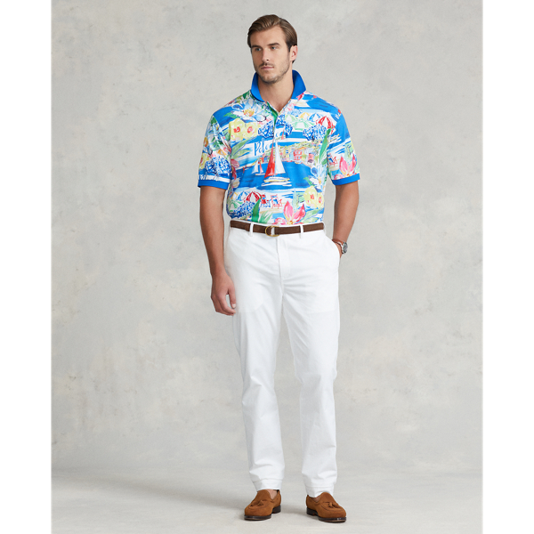 Riviera-Print Mesh Polo Shirt