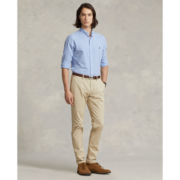 Blue/White Check Custom Fit Checked Stretch Poplin Shirt Polo Ralph Lauren 4