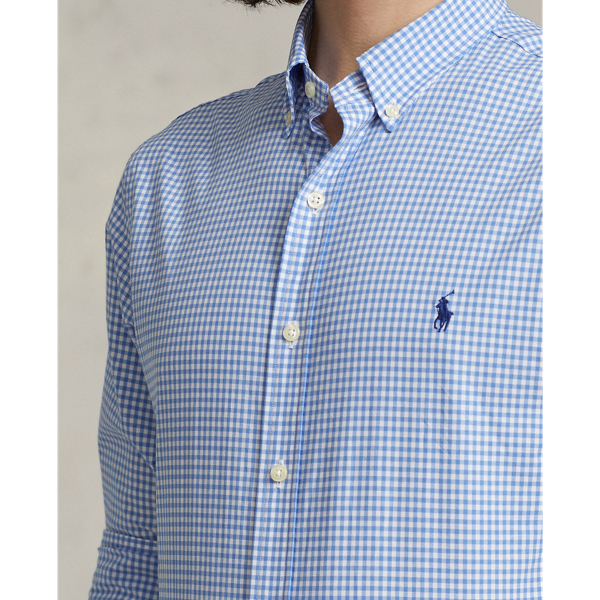 Blue/White Check Custom Fit Checked Stretch Poplin Shirt Polo Ralph Lauren 6