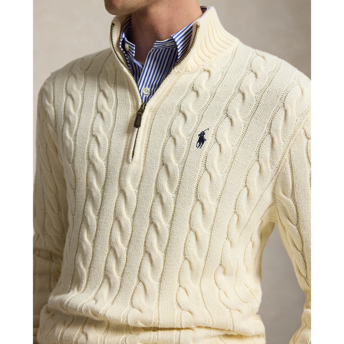 Свитер Ralph Lauren Cable-Knit Cotton Quarter-Zip, цвет: Кремовый — фото 3