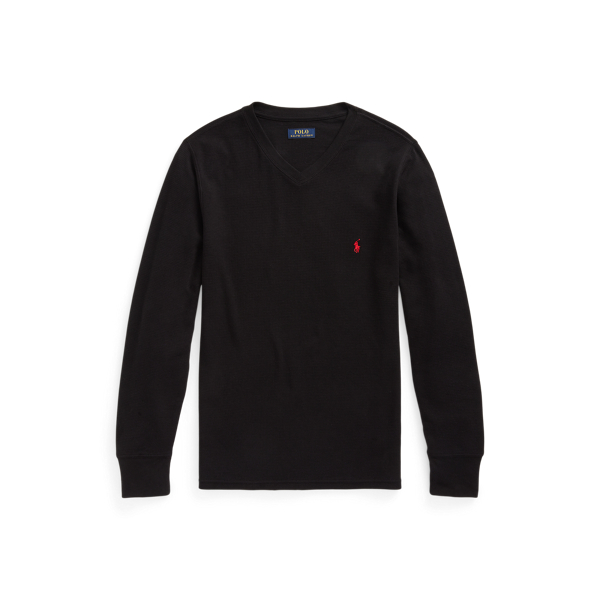 Polo Black/Rl2000 Red Waffle-Knit V-Neck Sleep Shirt Polo Ralph Lauren 1