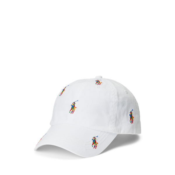 Ceramic White/Multi Allover Pony Chino Ball Cap Polo Ralph Lauren 1