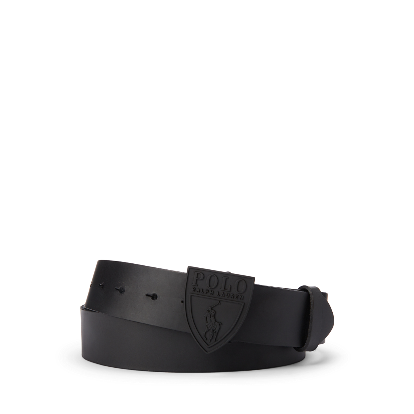 Мужской ремень Ralph Lauren Shield-Buckle Leather, цвет: Чёрный — фото 2