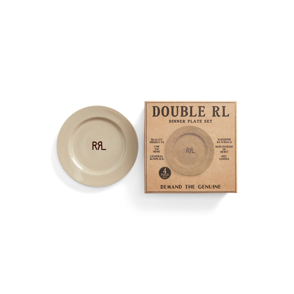 Geschenkset mit Logospeisetellern RRL in Creme/Braun 2