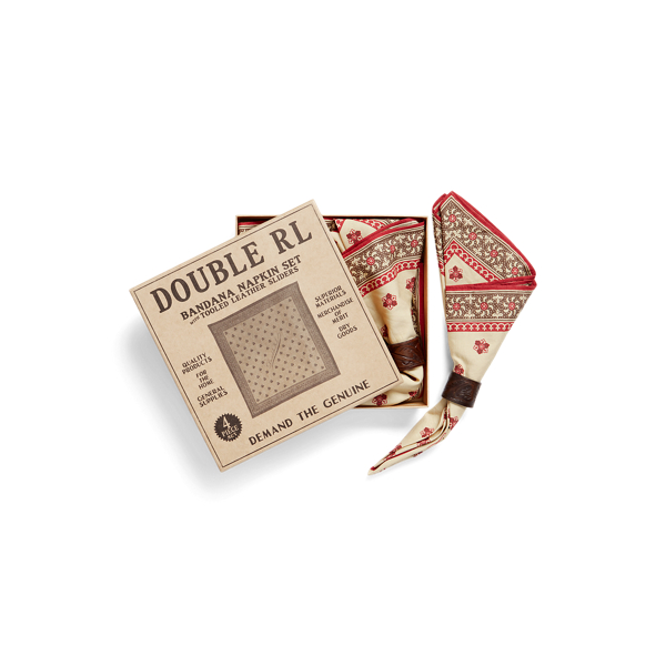 Turkey Red/Cream/Brown Bandana Napkin and Ring Set RRL 2