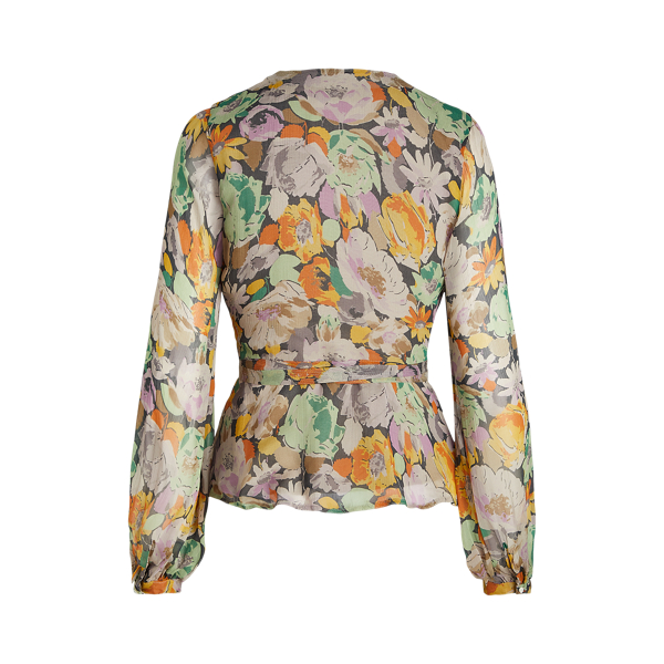 805 Dahlia Floral Floral Crinkled Wrap Blouse Polo Ralph Lauren 2