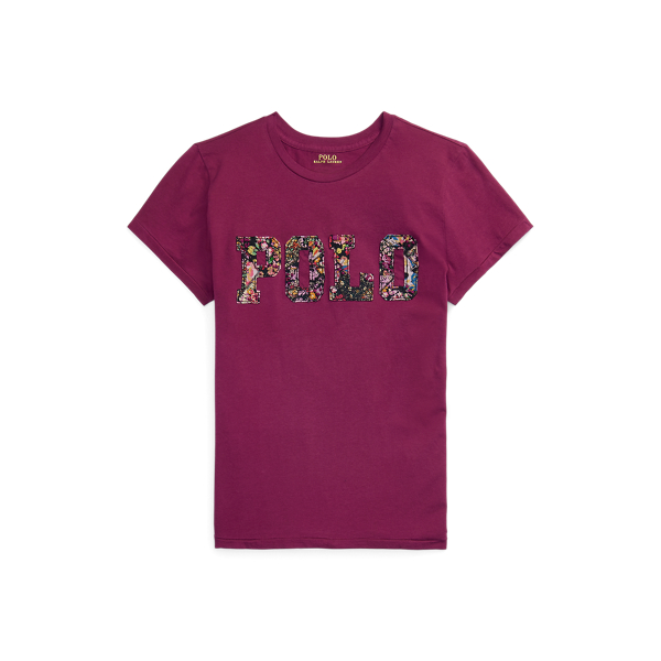 T-shirt en jersey &agrave; patchs logo fleuris