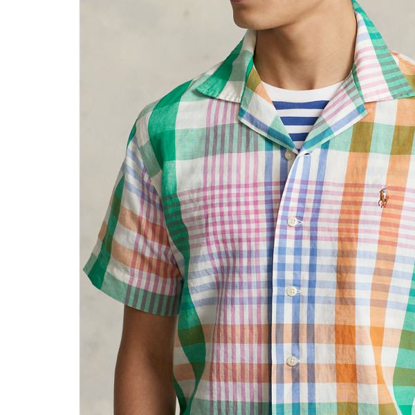 Chemise classique &eacute;cossaise lin et coton Polo Ralph Lauren en Vert/Rose multi 6