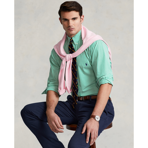 Green/White Striped Stretch Poplin Shirt Big & Tall 1