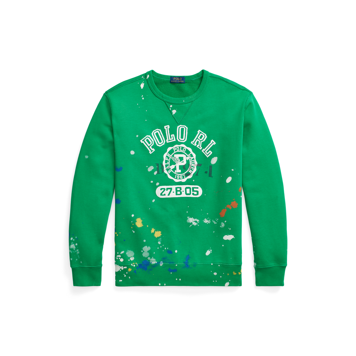 Polo Ralph Lauren Men’s hot Logo Fleece Sweatshirt Green Paint Splatter SMALL NWT