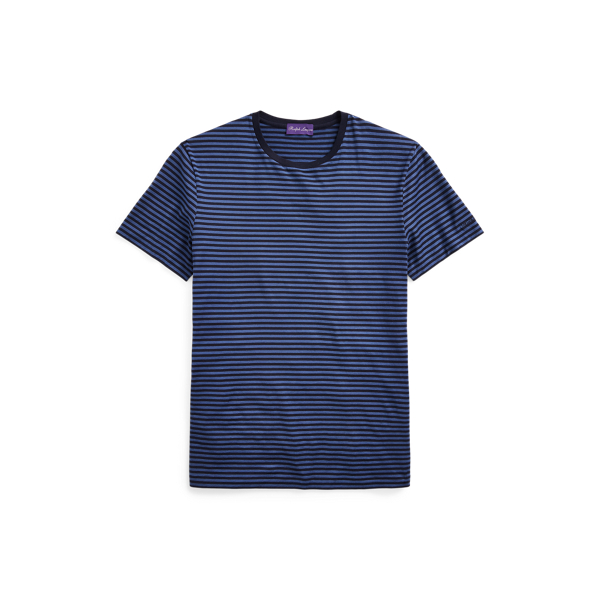 T-shirt de gola redonda &agrave;s riscas em tecido lisle Purple Label em 1