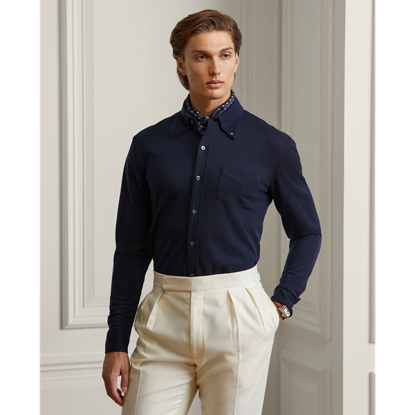 Classic Chairman Navy Wool Piqu&eacute; Shirt Purple Label 1
