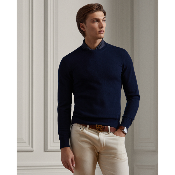Classic Chairman Navy Silk-Cashmere Crewneck Sweater Purple Label 1