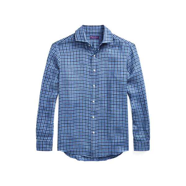 Tattersall Linen Twill Shirt Purple Label 1