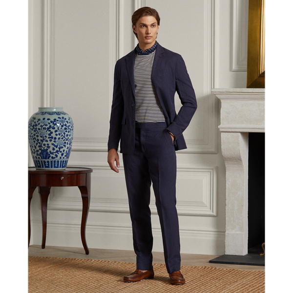 Navy Gregory Hand-Tailored Silk-Linen Trouser Purple Label 1