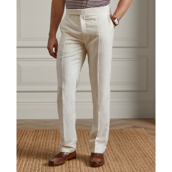 Light Cream Gregory Hand-Tailored Silk-Linen Trouser Purple Label 4