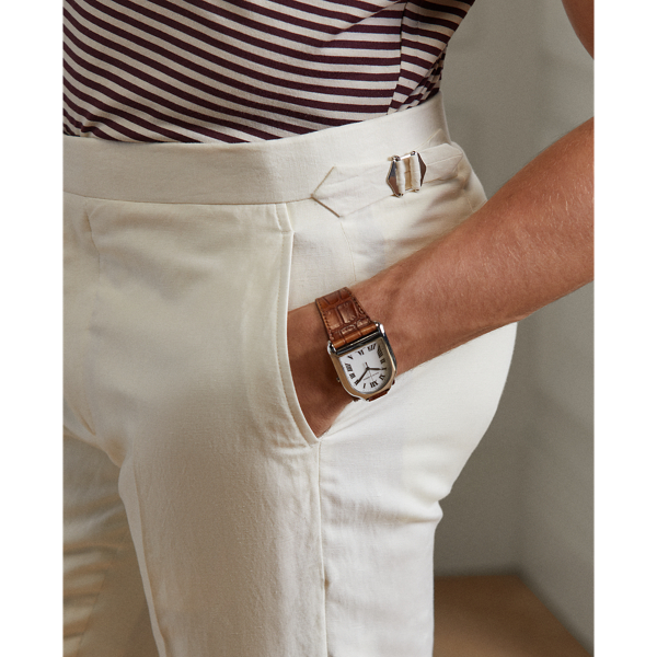 Light Cream Gregory Hand-Tailored Silk-Linen Trouser Purple Label 6